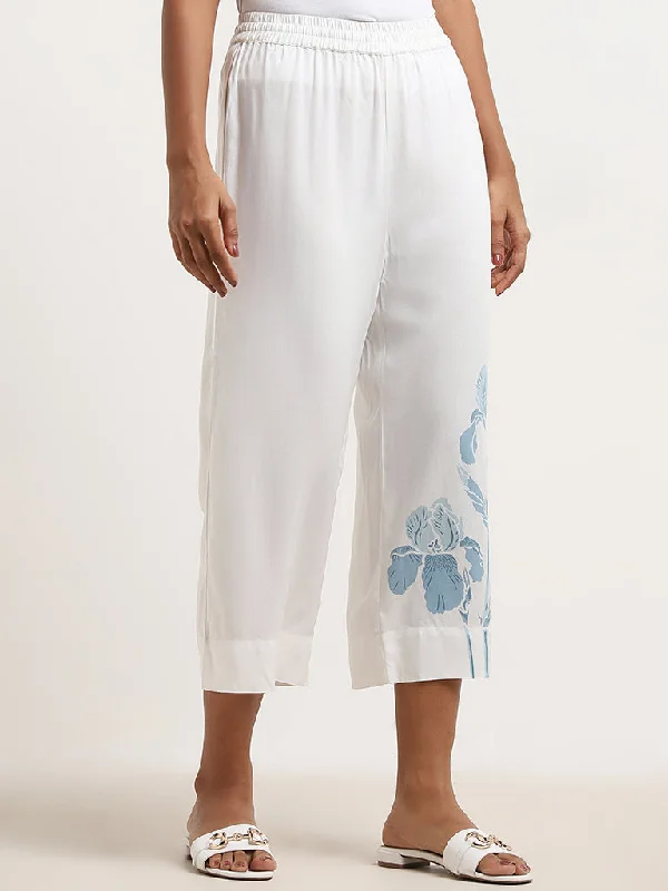 Casual Casual Style Casual Casual Style Utsa White Floral Printed High-Rise Ethnic Pants Casual Casual Style Casual Casual Style Utsa White Floral Printed High-Rise Ethnic Pants
