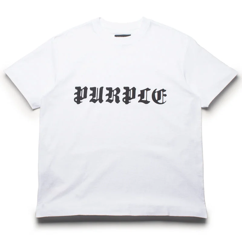 Romantic Tenderness Romantic Tenderness Purple Brand Gothic Wordmark Tee - White