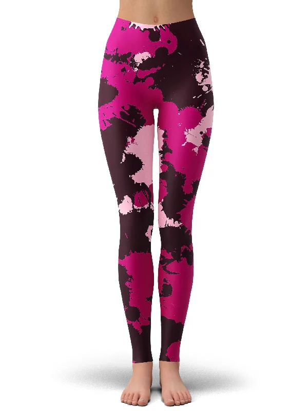 Elegant Temperament Elegant Temperament Mauve Pink Paint Splatter Camo Leggings