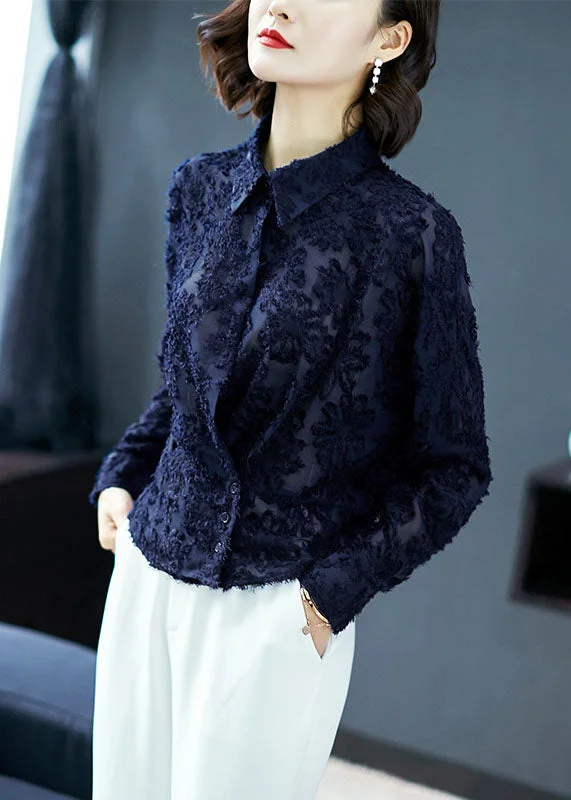 Chic Style Chic Style Navy Patchwork Lace Shirt Top Peter Pan Collar Button Long Sleeve Chic Style Chic Style Navy Patchwork Lace Shirt Top Peter Pan Collar Button Long Sleeve