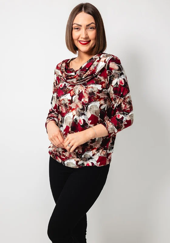 Elegant Slim Style Elegant Slim Style Leon Collection Abstract Cowl Neck Top, Wine Multi Elegant Slim Style Elegant Slim Style Leon Collection Abstract Cowl Neck Top, Wine Multi