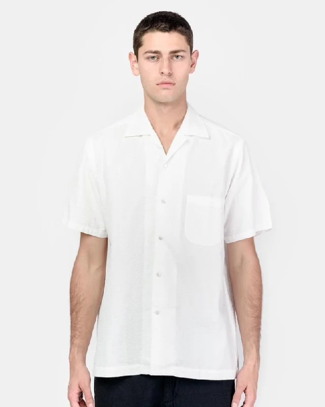 Personalized Contrast Design Personalized Contrast Design Seersucker Camp Shirt in White Personalized Contrast Design Personalized Contrast Design Seersucker Camp Shirt in White