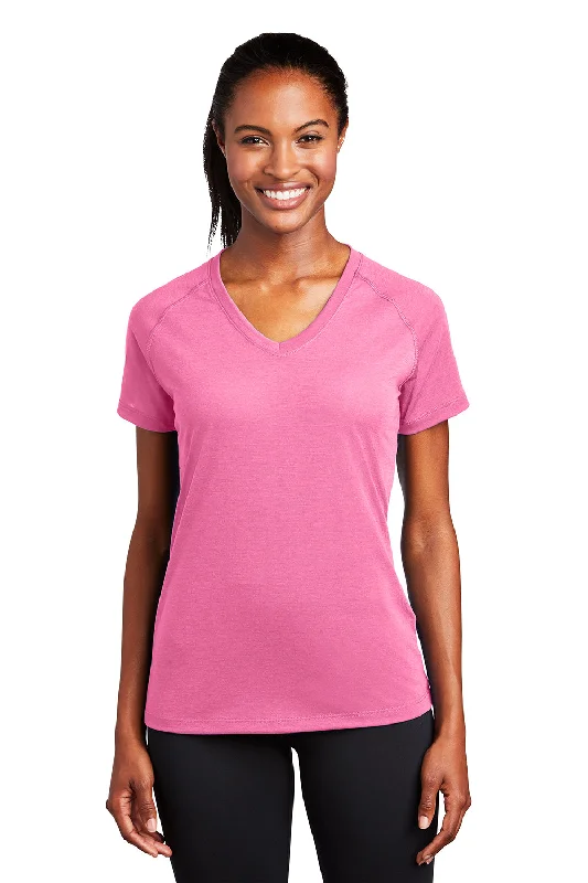 Elegant And Intellectual Style Elegant And Intellectual Style Sport-Tek Womens Ultimate Performance Moisture Wicking Short Sleeve V-Neck T-Shirt - Bright Pink - Closeout