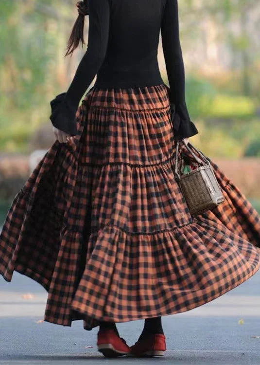 Simple Design Skirt Simple Design Skirt Handmade Orange Plaid Wrinkled Patchwork Cotton Skirt Spring Simple Design Skirt Simple Design Skirt Handmade Orange Plaid Wrinkled Patchwork Cotton Skirt Spring