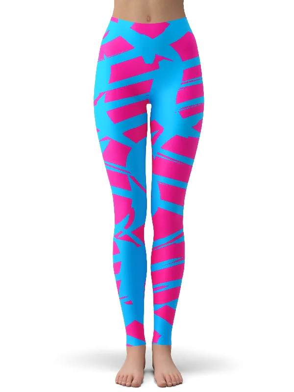 Casual Denim Style Casual Denim Style Pink and Blue Squiggly Rave Checkered Leggings Casual Denim Style Casual Denim Style Pink and Blue Squiggly Rave Checkered Leggings