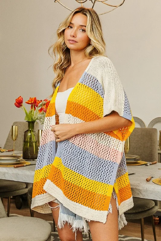 Personalized Creativity Personalized Creativity BiBi Openwork Striped Open Front Knit Cardigan