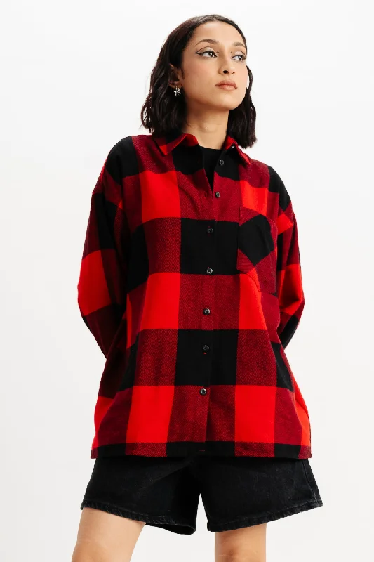 Elegant And Unique Design Elegant And Unique Design Oversized Red Checks Shirt