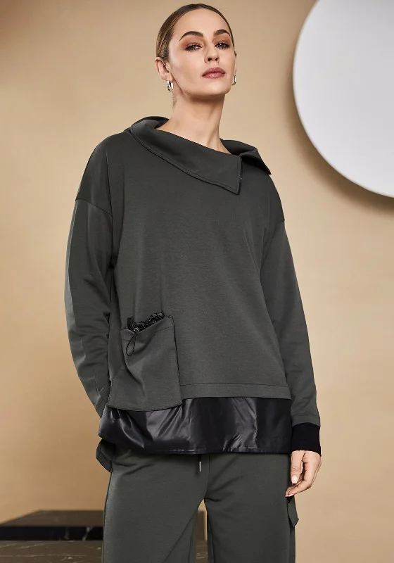 Personalized Independent Style Personalized Independent Style Naya Zip Collar Contrast Hem Top, Green & Black Personalized Independent Style Personalized Independent Style Naya Zip Collar Contrast Hem Top, Green & Black