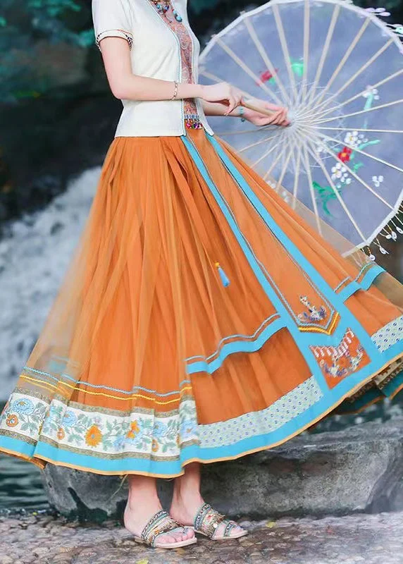Simple Casual Wear Simple Casual Wear Original Vintage Orange Wrinkled Print High Waist Tulle Skirt Spring Simple Casual Wear Simple Casual Wear Original Vintage Orange Wrinkled Print High Waist Tulle Skirt Spring