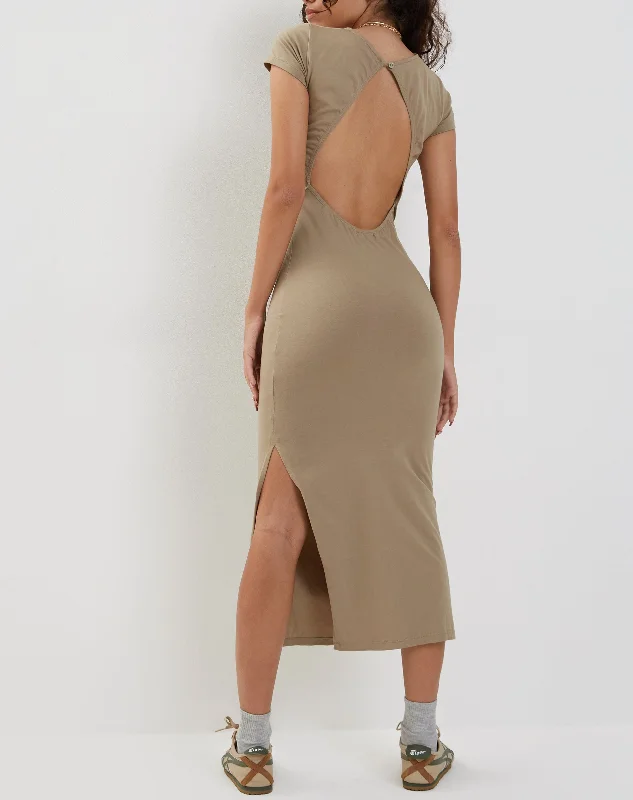 Rock Street Items Rock Street Items Kasor Open Back Midi Dress in London Fog
