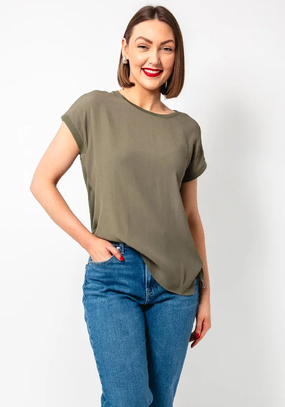 Casual And Relaxed Style Casual And Relaxed Style Oui Ayono Contrast Jersey Back Top, Khaki Casual And Relaxed Style Casual And Relaxed Style Oui Ayono Contrast Jersey Back Top, Khaki