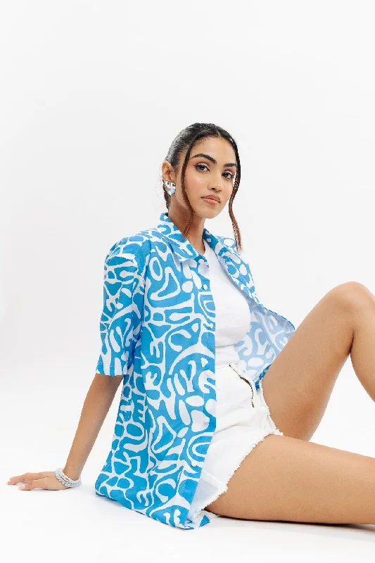 Romantic Fresh Style Romantic Fresh Style Blue Printed Shirt