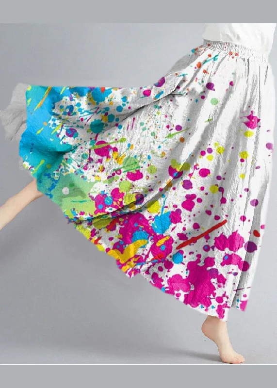 Unique Personality Unique Personality Style Colored spots Elastic Waist Exra Large Hem Cotton Linen A Line Skirts Summer Unique Personality Unique Personality Style Colored spots Elastic Waist Exra Large Hem Cotton Linen A Line Skirts Summer