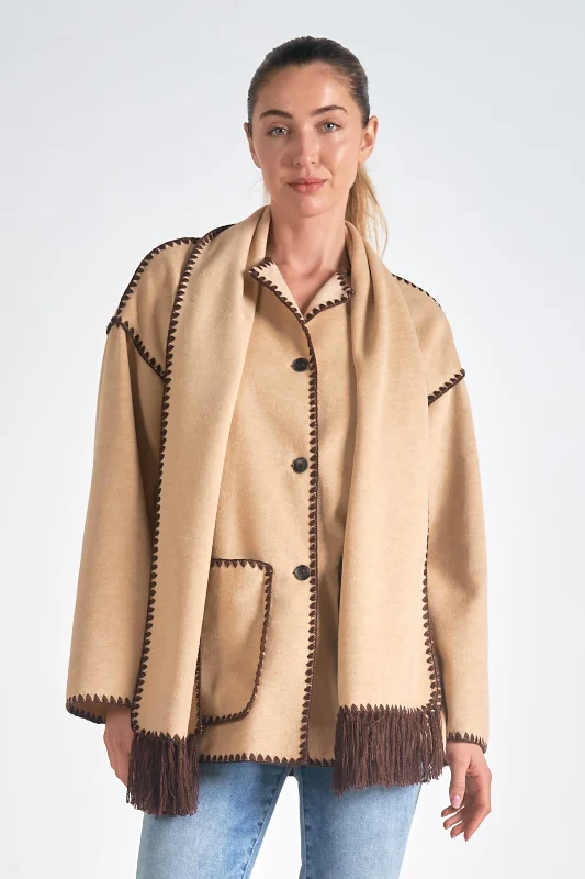 Rock Street Items Rock Street Items Carrie Contrast Scarf Jacket- Beige