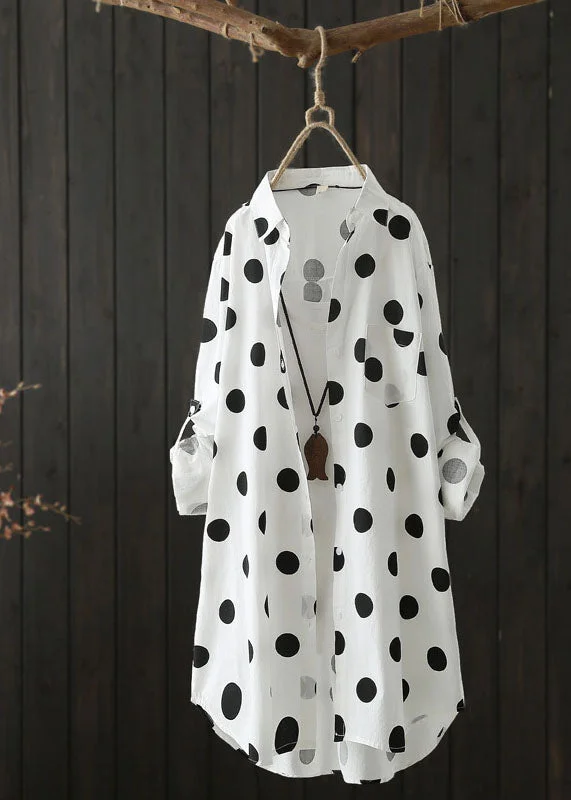 Line Style Line Style Italian Black Peter Pan Collar Dot Patchwork Cotton Shirt Top Long Sleeve Line Style Line Style Italian Black Peter Pan Collar Dot Patchwork Cotton Shirt Top Long Sleeve