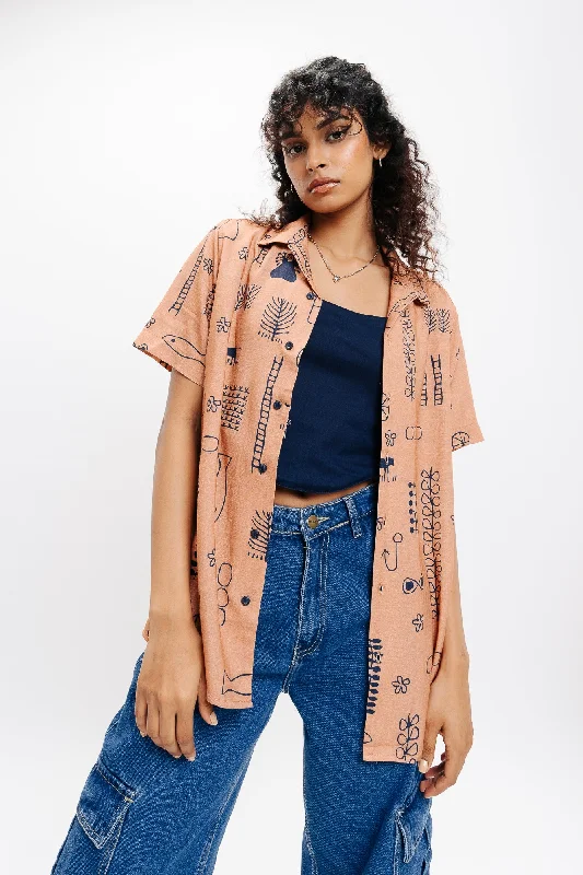 Elegant Interpretation Design Elegant Interpretation Design Sandbrown Printed Linen Shirt Elegant Interpretation Design Elegant Interpretation Design Sandbrown Printed Linen Shirt