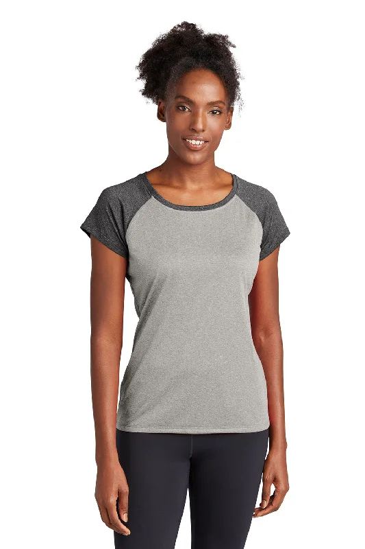 Elegant Temperament Elegant Temperament Sport-Tek Womens Contender Heather Moisture Wicking Short Sleeve Wide Neck T-Shirt - Heather Vintage Grey/Heather Graphite Grey