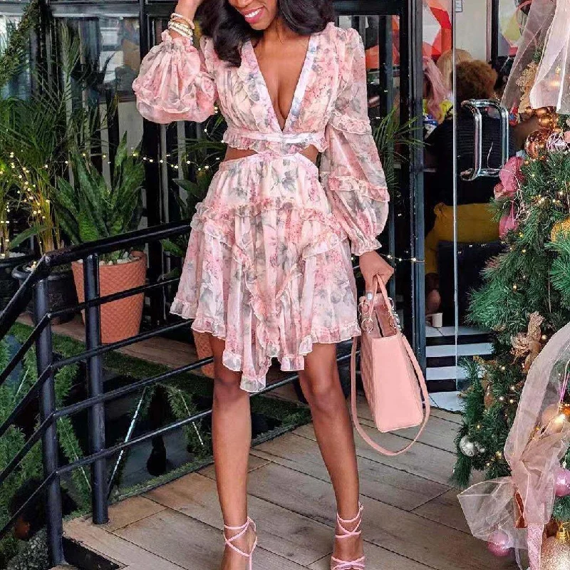 Simple And Generous Style Simple And Generous Style Women Pink Chiffon Short Mini Dresses Simple And Generous Style Simple And Generous Style Women Pink Chiffon Short Mini Dresses