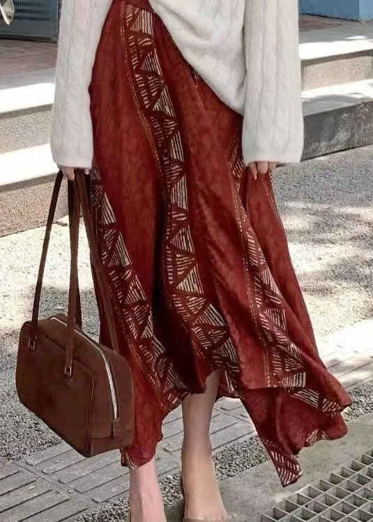 Casual Print Design Casual Print Design Bohemian Red Asymmetrical Print Cotton Skirts Spring Casual Print Design Casual Print Design Bohemian Red Asymmetrical Print Cotton Skirts Spring