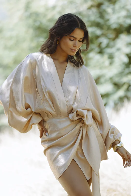 Casual Denim Style Casual Denim Style ROMARA LINEN FOIL DRESS - BEIGE GOLD