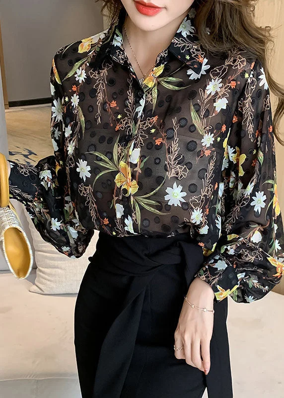 Retro Wear Trend Retro Wear Trend French Black Peter Pan Collar Print Patchwork Chiffon Shirts Lantern Sleeve Retro Wear Trend Retro Wear Trend French Black Peter Pan Collar Print Patchwork Chiffon Shirts Lantern Sleeve