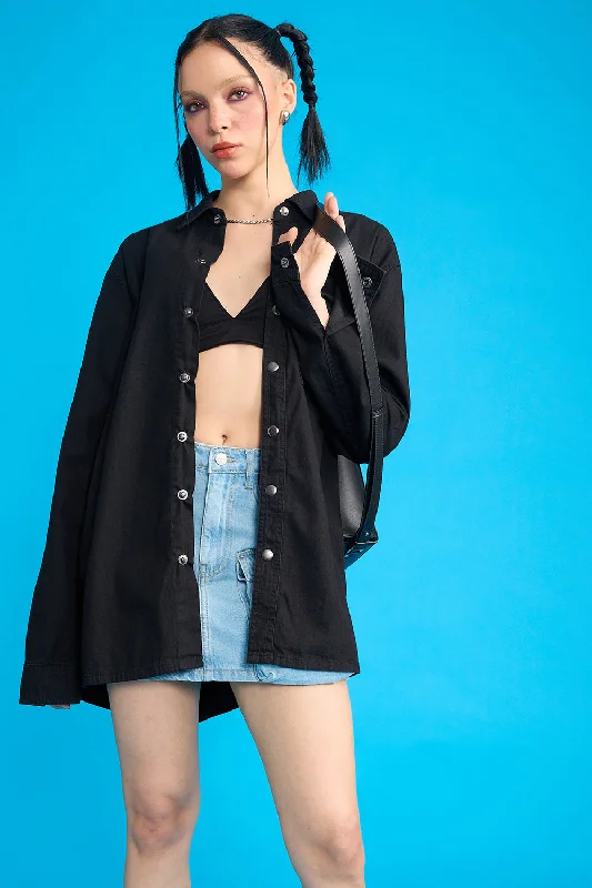 Simple Casual Feeling Simple Casual Feeling Black One Pocket Oversized Unisex Shirt Simple Casual Feeling Simple Casual Feeling Black One Pocket Oversized Unisex Shirt