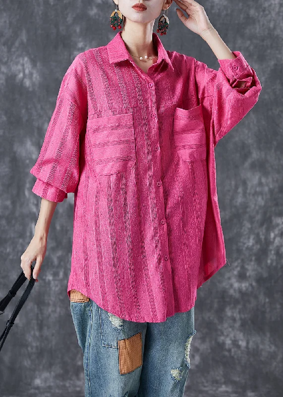 Simple And Generous Style Simple And Generous Style Modern Rose Oversized Striped Cotton Shirt Top Summer Simple And Generous Style Simple And Generous Style Modern Rose Oversized Striped Cotton Shirt Top Summer