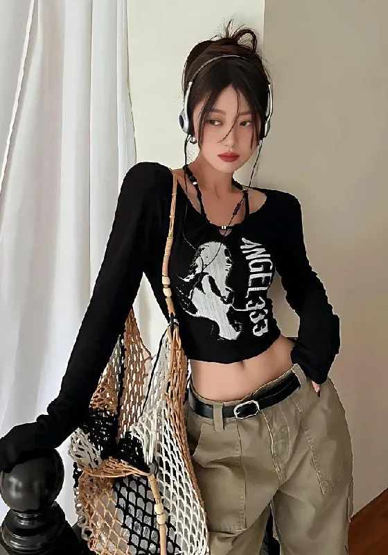 Simple Classic Style Simple Classic Style Y2K Grunge Angel 333 Top