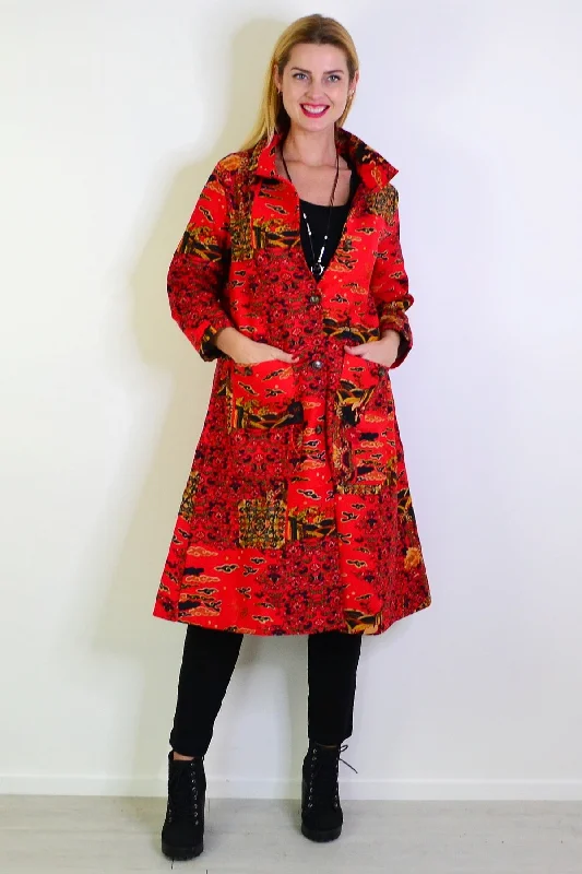 Casual Summer Style Casual Summer Style Long Oriental Red Fleece Lined Jacket