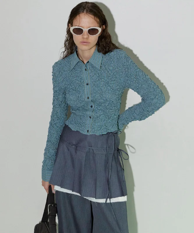 Romantic Skirt Design Romantic Skirt Design Checkered Shirring Short Length Shirt