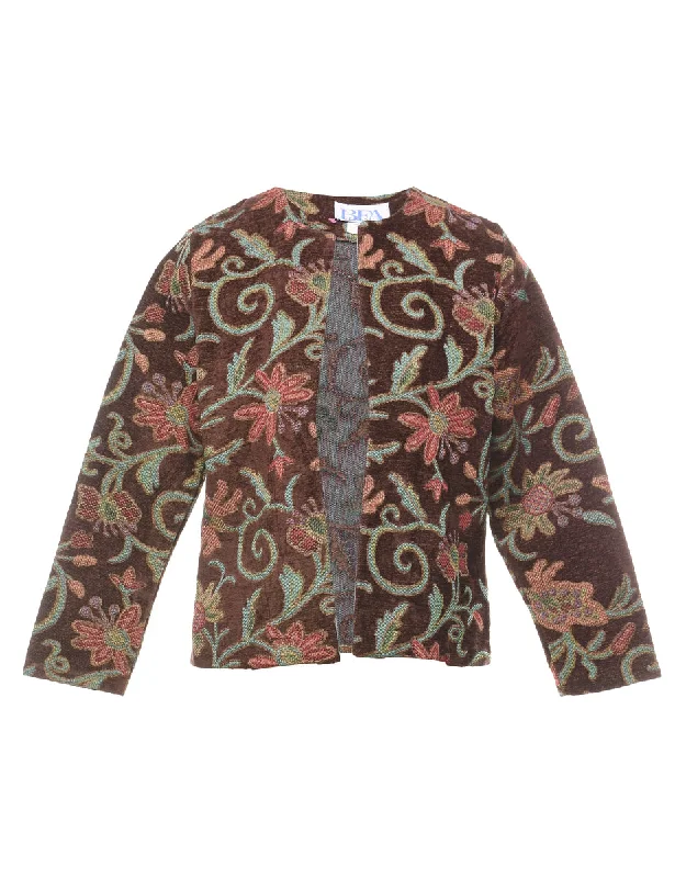 Romantic Retro Style Romantic Retro Style Floral Pattern Pink, Blue & Dark Brown Tapestry Jacket - M Romantic Retro Style Romantic Retro Style Floral Pattern Pink, Blue & Dark Brown Tapestry Jacket - M