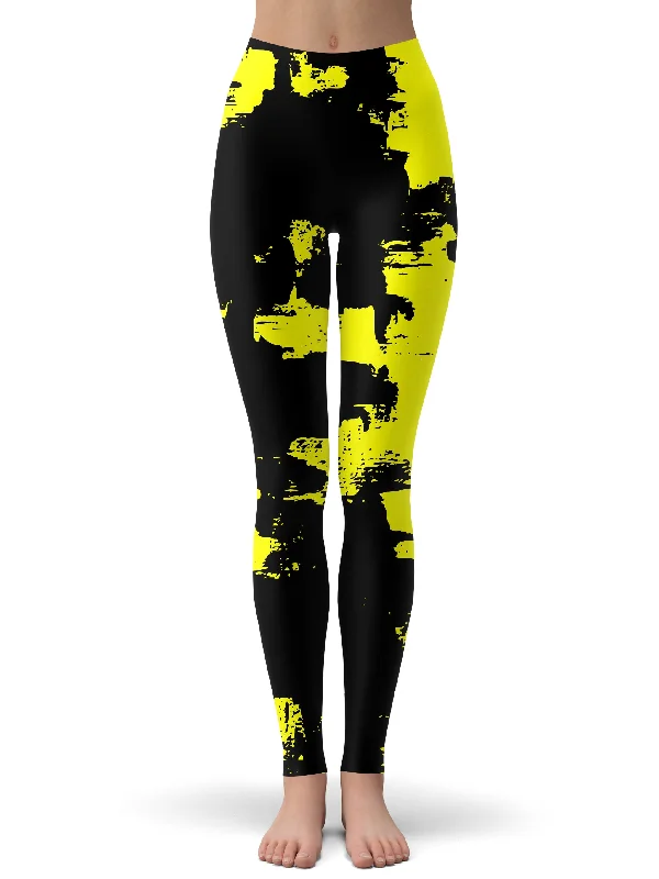 Simple Versatile Style Simple Versatile Style Black and Yellow Abstract Leggings
