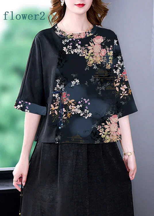 Unique Personality Unique Personality Flower2 O-Neck Print Patchwork Top Bracelet Sleeve Unique Personality Unique Personality Flower2 O-Neck Print Patchwork Top Bracelet Sleeve