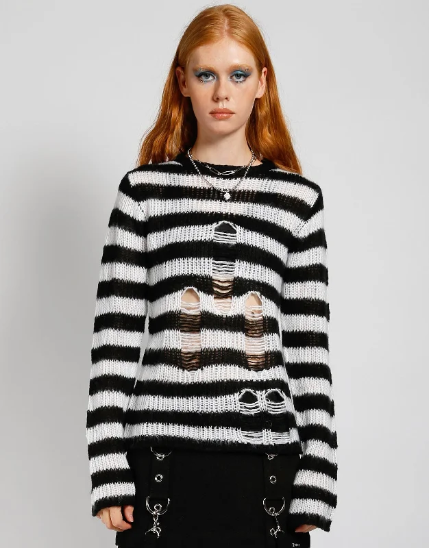 Personalized Denim Style Personalized Denim Style RAG STRIPE SWEATER WHITE