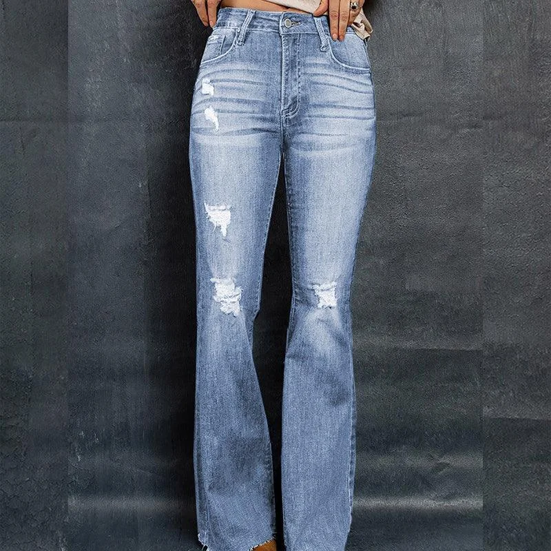 Casual Sports Style Casual Sports Style European And American High Waist Slim Denim Washed And Frayed Wide Leg Pants Trousers Casual Sports Style Casual Sports Style European And American High Waist Slim Denim Washed And Frayed Wide Leg Pants Trousers