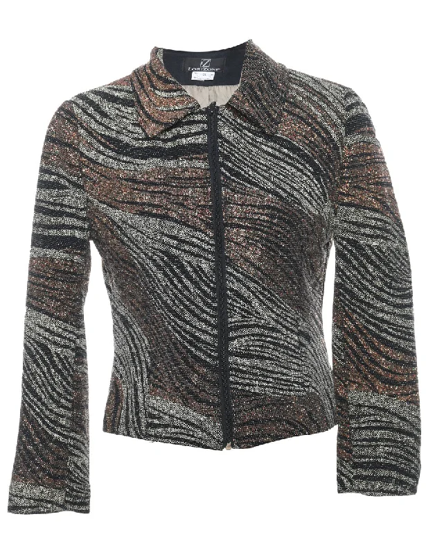 Romantic Wave Skirt Romantic Wave Skirt Metallic Finish Zip-Front Abstract Design Evening Jacket - S