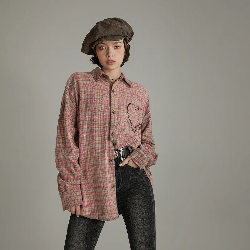 Elegant Long Skirt Elegant Long Skirt Color Heart Check Loose Fit Shirt