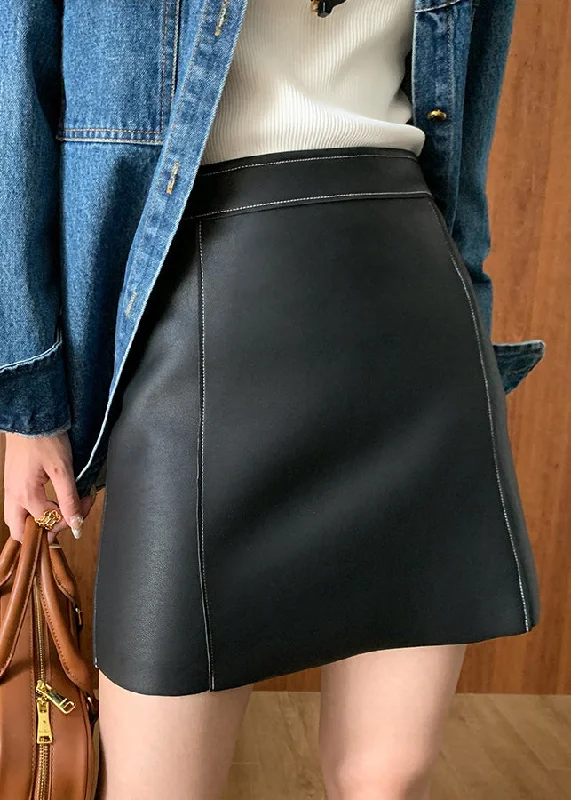 Elegant Temperament Elegant Temperament Original Design Black Patchwork Faux Leather Skirt Spring Elegant Temperament Elegant Temperament Original Design Black Patchwork Faux Leather Skirt Spring