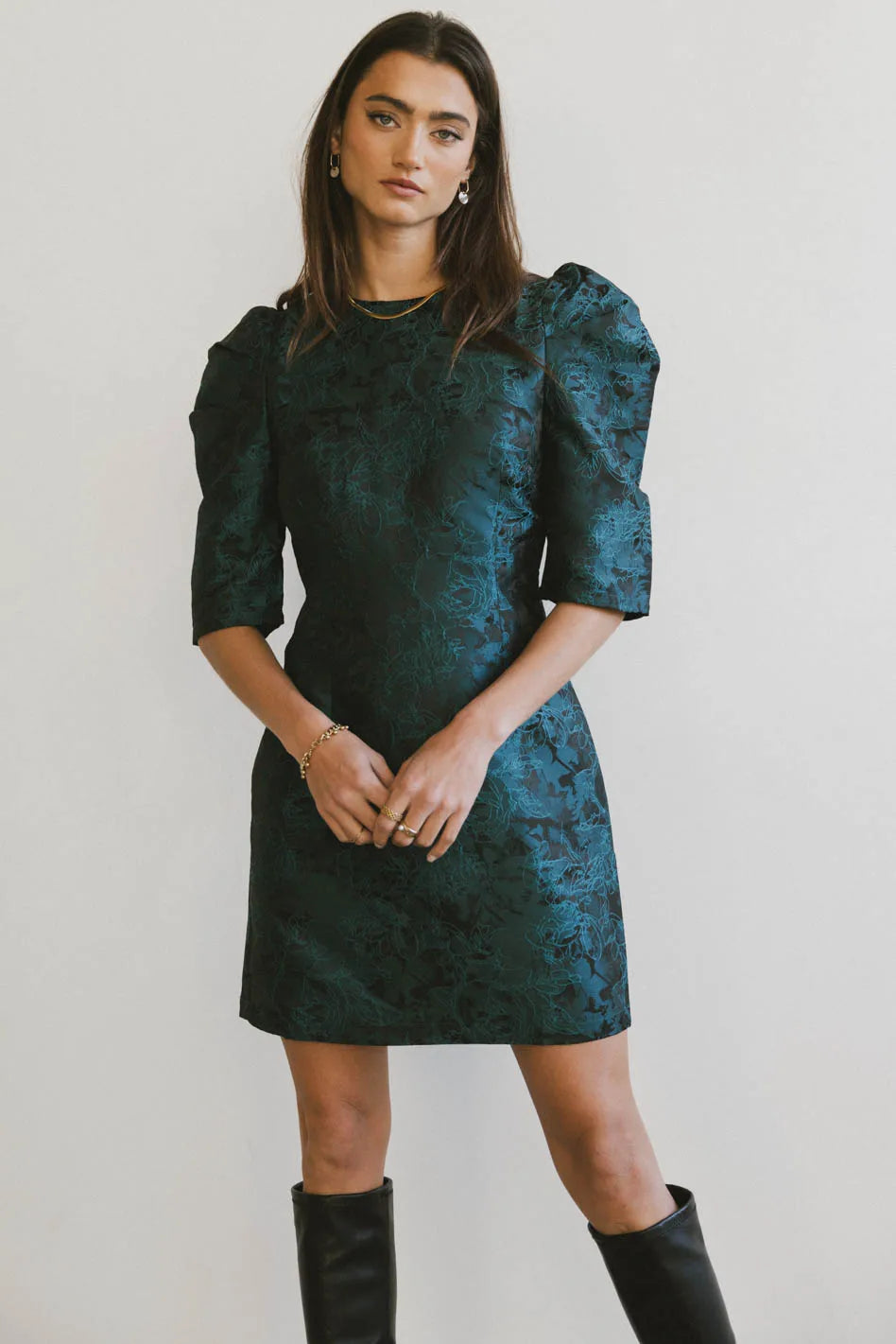 Bold Luxe Style Bold Luxe Style Kaylee Brocade Dress in Teal - FINAL SALE