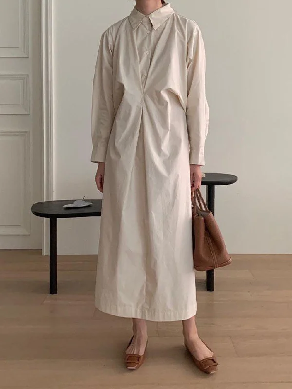 Personalized Heterogeneous Splicing Personalized Heterogeneous Splicing VibeMartini-Casual Pleated Long-sleeve Polo Shirt Dress