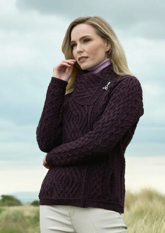 Personalized Graphic Design Personalized Graphic Design Aran Shannon Side Zip Cardigan | Plum Personalized Graphic Design Personalized Graphic Design Aran Shannon Side Zip Cardigan | Plum