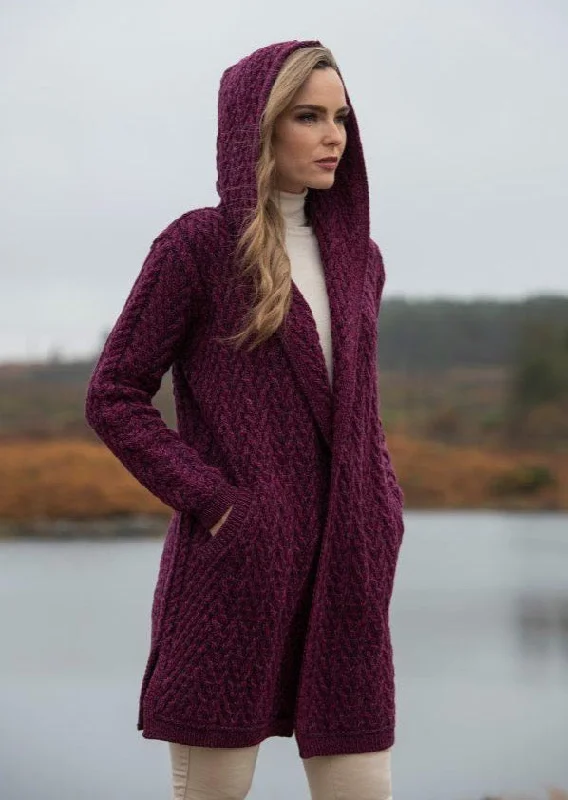 Unique Personality Unique Personality Shawl Hooded Aran Cardigan | Purple