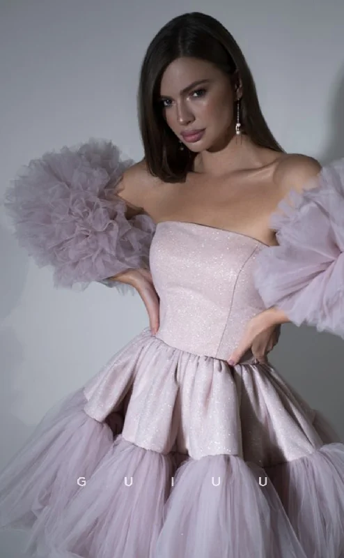 Casual And Relaxed Style Casual And Relaxed Style GH573 - Sexy Sheath Ball Gown Strapless Puff Sleeves Gown Lace-Up Open Back Homecoming Dress