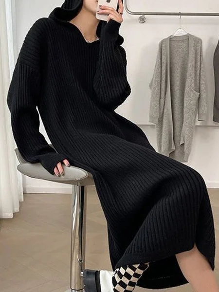 Line Style Line Style VibeMartini-Casual Hooded Knitted Long Dress