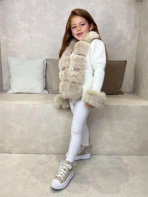 Romantic Chiffon Style Romantic Chiffon Style Childrens Cream/Beige Luxury Fur Cardigan