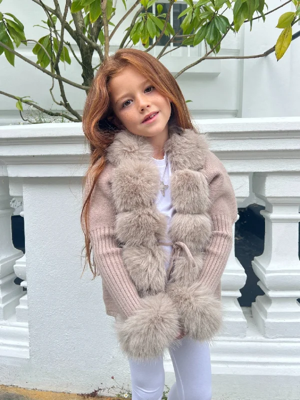 Romantic Fresh Style Romantic Fresh Style Childrens Beige Premium Faux Fur Cardigan