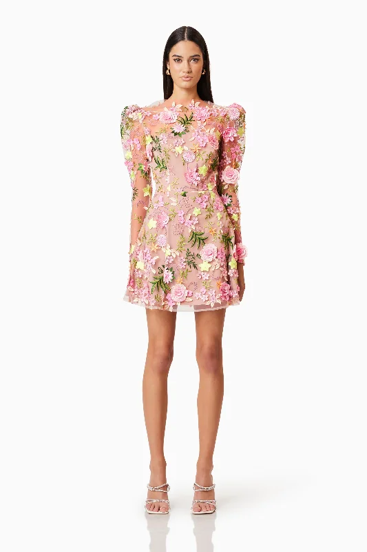 Personalized Denim Style Personalized Denim Style Aella A-line Floral Mini Dress In Pink Personalized Denim Style Personalized Denim Style Aella A-line Floral Mini Dress In Pink