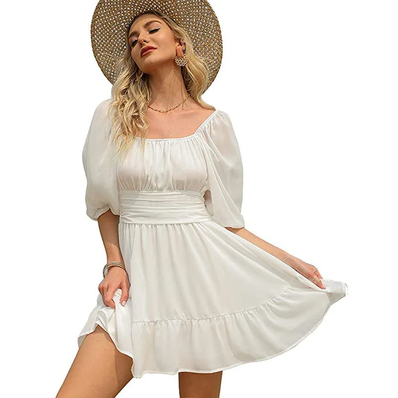 Simple Cotton Style Simple Cotton Style Blythe Gathered Puff Sleeve Dress - White