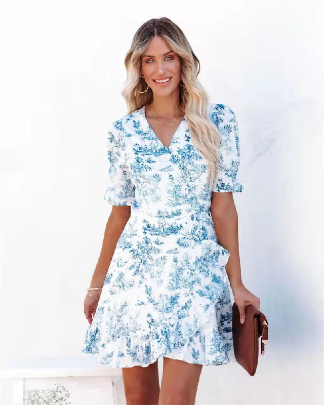 Simple Fashion Style Simple Fashion Style Blue With Bliss Printed Versatile Kimono Dress Simple Fashion Style Simple Fashion Style Blue With Bliss Printed Versatile Kimono Dress