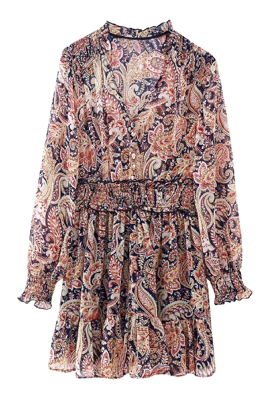 Simple Design Sense Simple Design Sense 'Felipa' V-Neck Paisley Pattern Mini Dress